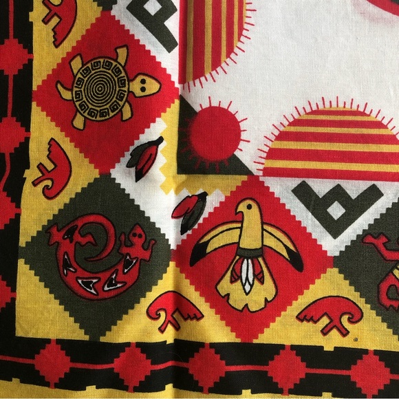Southwestern Aztec Vintage Gold, Red and Black Native Tribal Bandanna 21”x21” - Picture 9 of 16